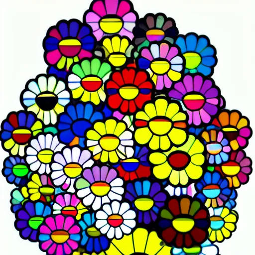 Prompt: silhouette of man's head exploding into flowers, bright colors, Takashi Murakami, Minimalist,