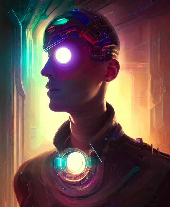 Image similar to a whirlwind inside the metaverse, guy, male, man, hologram, half body, neurochip, android, cyborg, cyberpunk face, by loish, d & d, fantasy, intricate, elegant, highly detailed, colorful, digital painting, artstation, concept art, art by artgerm and greg rutkowski and alphonse mucha