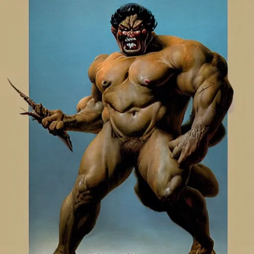 Prompt: hairy, heavy set, overbearing, hungry, menacing, troll painted by boris vallejo, frazetta master piece - n 9