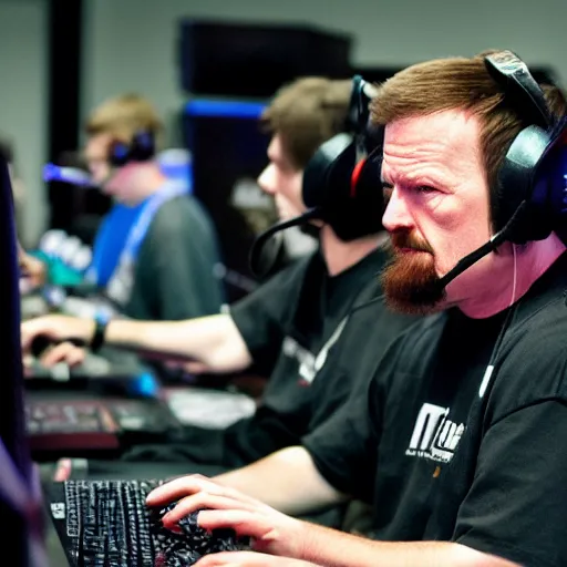 Image similar to walter white intensely gaming at esports tournament infront of crowd