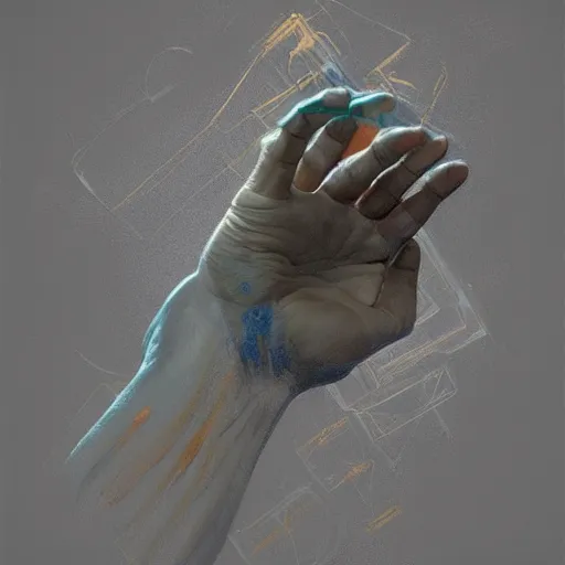 Image similar to human hand blueprint on the table, painting by Craig Mullins, 4k, octane, digital painting, artstation, concept art, sharp focus, illustration, art by artgerm and greg rutkowski and alphonse mucha,