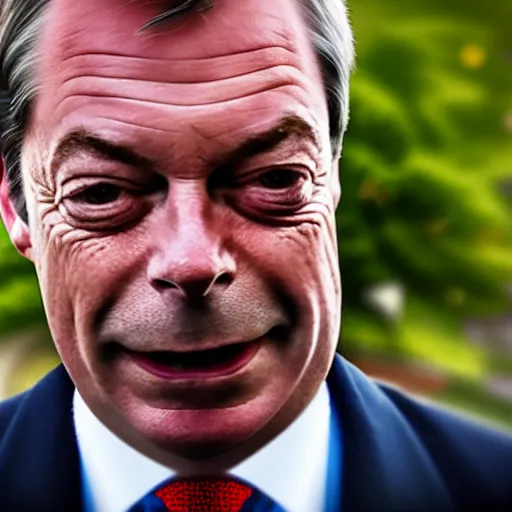 Image similar to nigel farage in skyrim splash art, movie still, cinematic lighting, dramatic, octane render, long lens, shallow depth of field, bokeh, anamorphic lens flare, 8 k, hyper detailed, 3 5 mm film grain