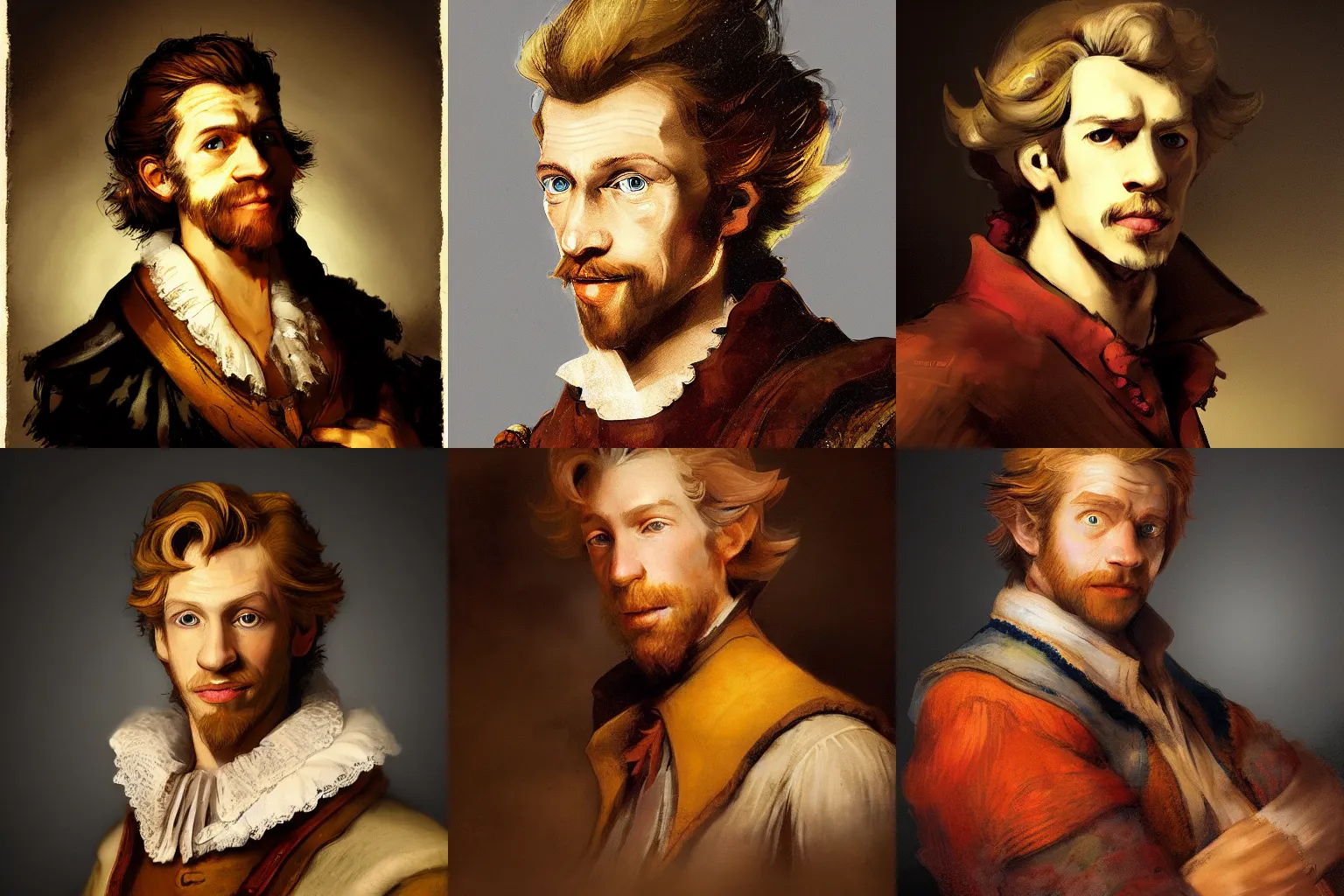Prompt: a beautiful portrait illustration of guybrush threepwood by rembrandt, featured on artstation