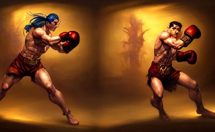 Prompt: magic : the gathering fantasy character concept art of a piece of toast wearing boxing trunks and boxing gloves, by frank frazetta and marco bucci, high resolution, gritty basement club background, dramatic stadium lighting, fantasy coloring, intricate, digital painting, artstation, smooth, sharp focus