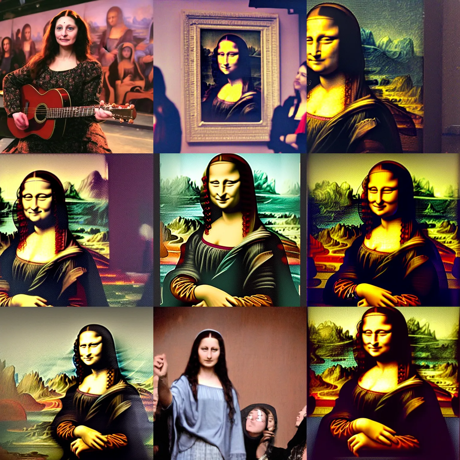 Prompt: mona lisa performing on stage