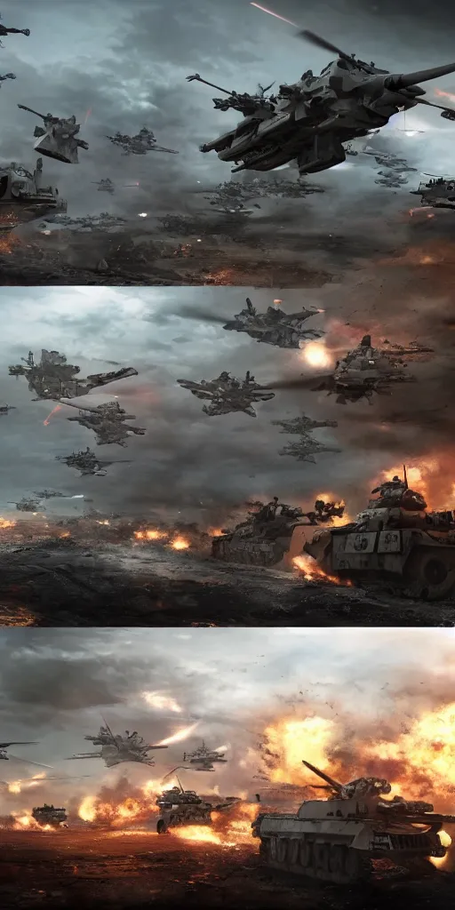 Image similar to concept art, world war iii, war scenes, super wide - angle, uav, soldiers'remote command, special forces'launching kinetic energy weapons, launching tracking missiles, armor piercing missiles, drag light bombs, backlight, cyberpunk, call of duty, future war, smooth lines, high detail, 8 k, octane rendering, unreal engine.