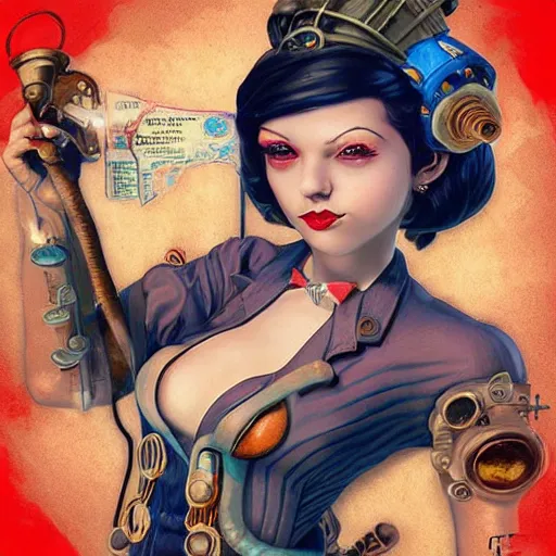 Image similar to lofi underwater steampunk bioshock instagram portrait, Pixar style, by Tristan Eaton Stanley Artgerm and Tom Bagshaw.