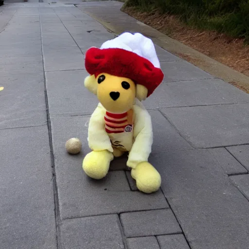 Image similar to bongo beanie baby on a sidewalk,