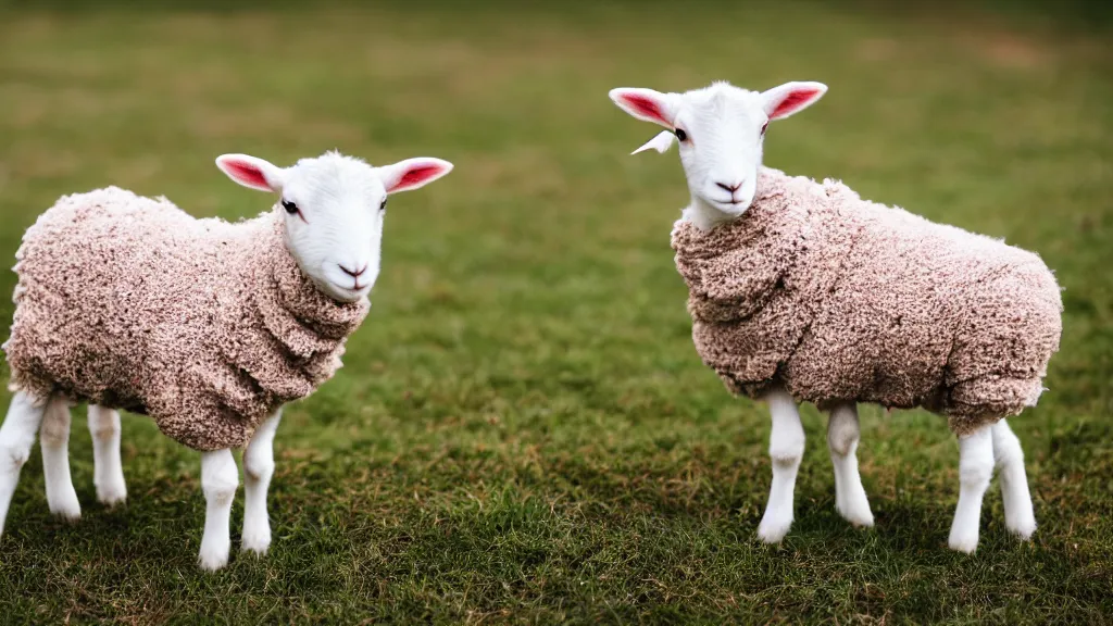 Image similar to lamb wearing a sweater, upper body shot, canon eos r 3, f / 1. 4, iso 2 0 0, 1 / 1 6 0 s, 8 k, raw, unedited, symmetrical balance, in - frame