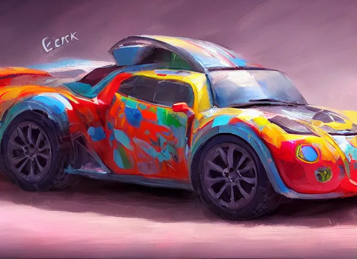 Image similar to concept design of cute candy cars for a aaa game, oil painting by eren arik and jama jurabaev, extremely detailed, brush hard, artstation, high quality, brush stroke