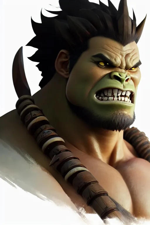 Image similar to orc barbarian male, finely detailed perfect face, exquisite details, earth magic, mid view, design on a white background, by studio muti, greg rutkowski makoto shinkai takashi takeuchi studio ghibli