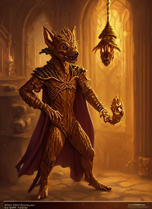 Image similar to a _ fantasy _ style _ portrait _ painting _ of a humanoid gold kobold male in wizard robes in a store selling things, oil _ painting _ unreal _ 5 _ daz. _ rpg _ portrait _ extremely _ detailed _ artgerm _ greg _ rutkowski _ greg