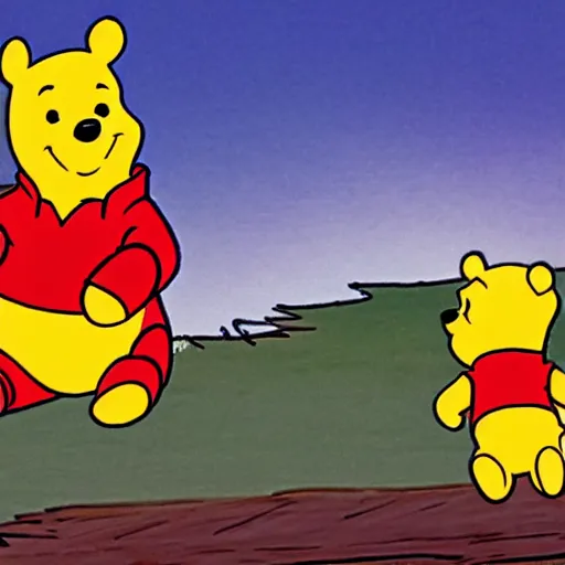 Image similar to winnie the pooh lighting a house on fire, in the style of winnie the pooh