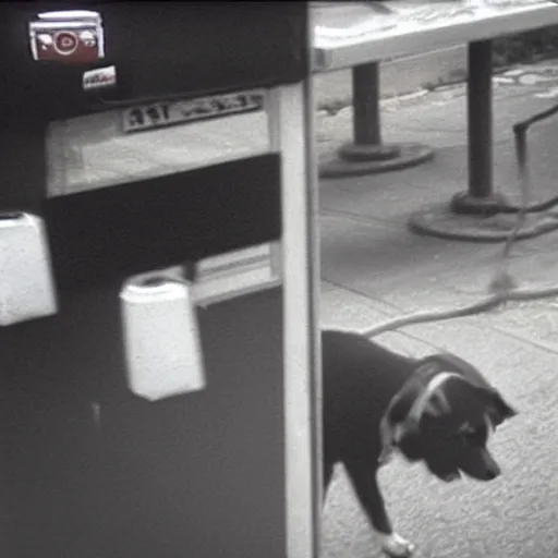 Prompt: “cctv footage of dog in gas station”