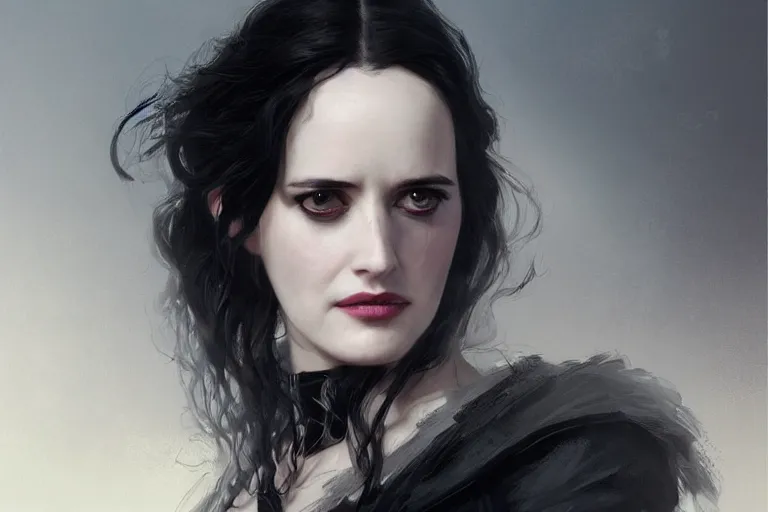 Prompt: A portrait Eva Green as Yennefer from the Witcher by Ruan Jia and Mandy Jurgens and Artgerm and william-adolphe bouguerea, highly detailed, trending on artstation, award winning, H 768