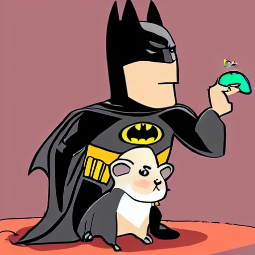 Image similar to batman petting a hamster in chibi art style