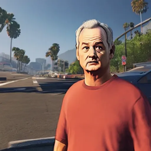 Prompt: bill murray as the protagonist of gta 6, screenshot, promotional shot