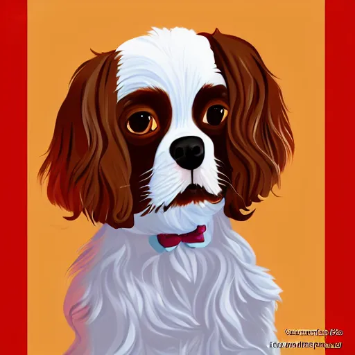 Prompt: a king charles spaniel is running an ice cream shop, digital painting, artstation