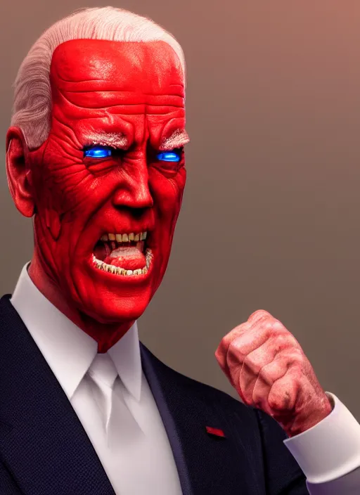 Prompt: hyper realistic ultra realistic cenobite pinhead biden photo wrathful furious glowing red eyes biden, high quality photo, detailed , 8k