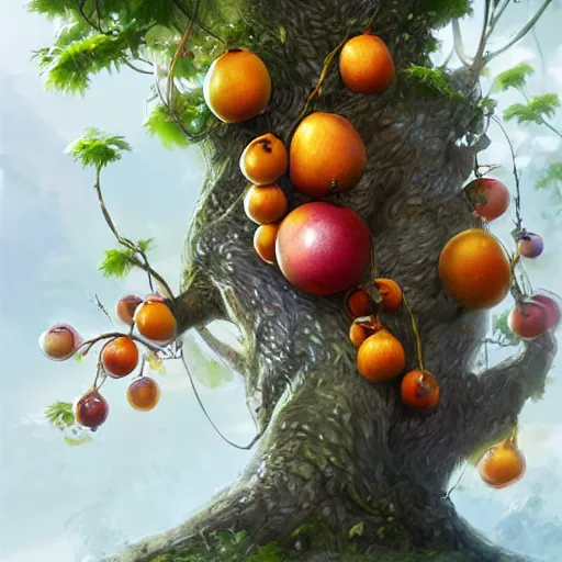 Image similar to tree that looks like fruits, made by stanley artgerm lau, wlop, rossdraws, james jean, andrei riabovitchev, marc simonetti, yoshitaka amano, artstation, cgsociety