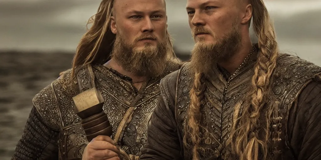 Image similar to ragnar lothbrok in a ship looking for new lands, 8k, ultra realistic