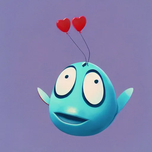 Prompt: blue whale with cute big eyes attached to colorfull balloons, artwork by goro fujita,