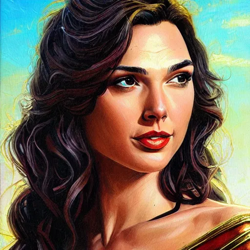 Image similar to Gal Gadot as painted by Ralph Horsley