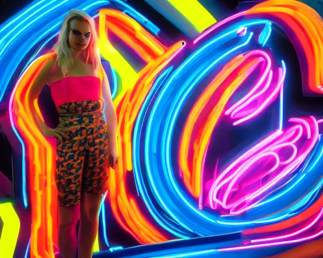 Image similar to margot robbie as a neon sculpture, hyper detailed