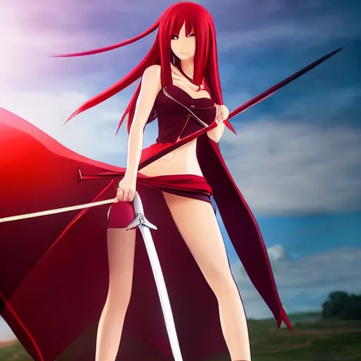 Prompt: dslr, beautiful erza scarlet fighting posing with a katana sword and wearing a skirt, portrait photo, real photo, real camera, extreme detailed face and body, high quality, moody lighting, fast paced lines, sharp quality, enchanting, 8 k