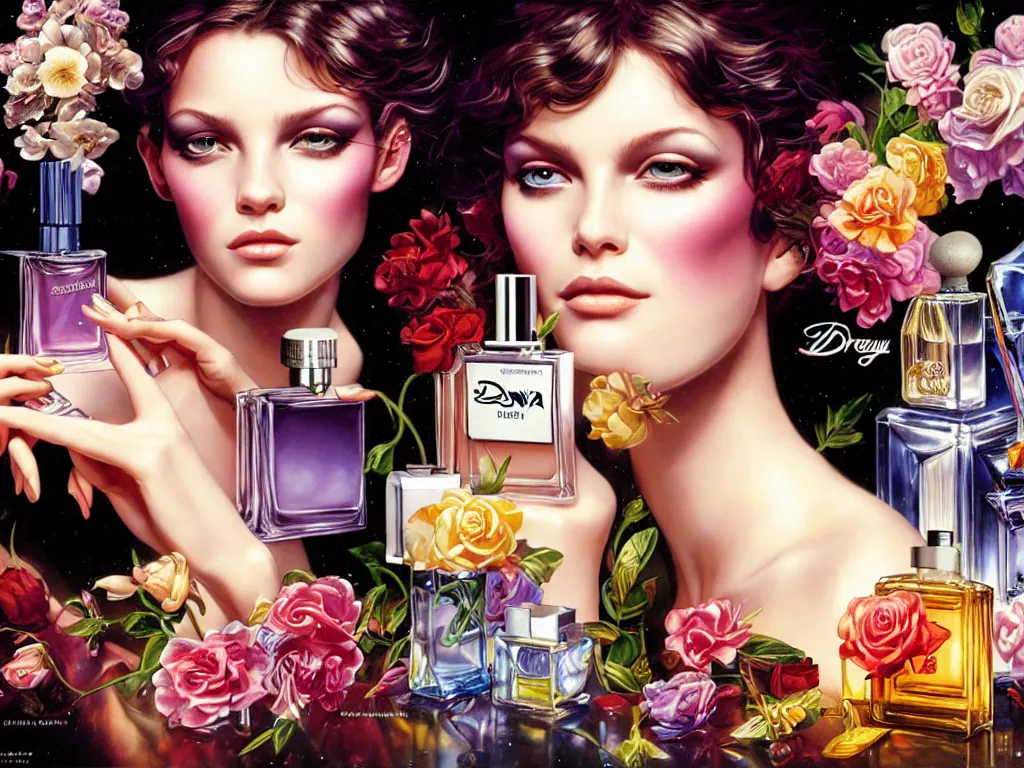 Image similar to fragrance advertising campaign painted by drew struzan, highly detailed