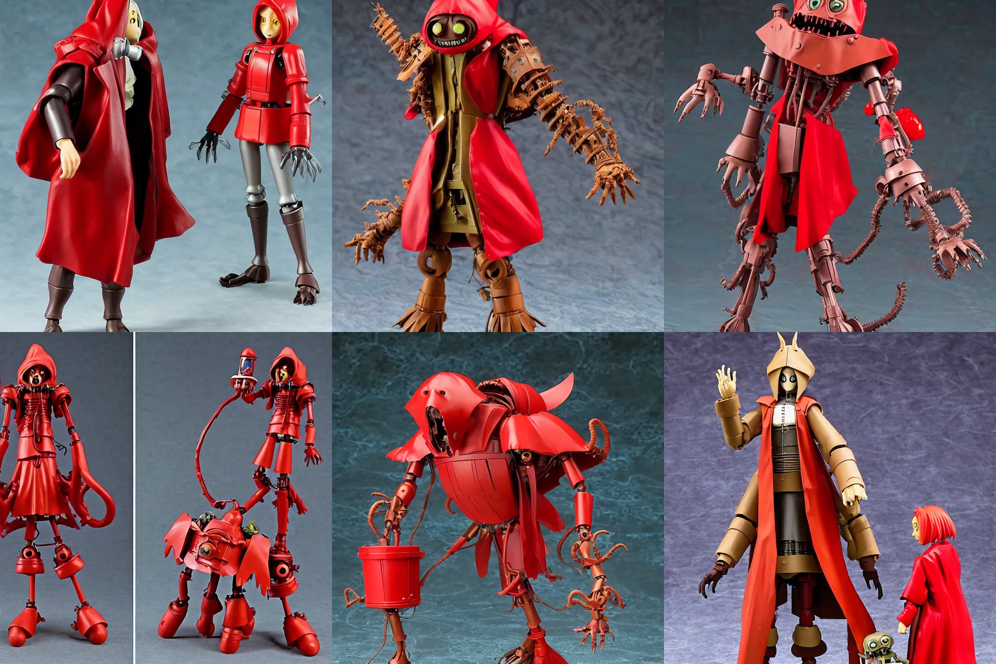 Prompt: A Lovecraftian scary giant mechanized little red riding hood from Studio Ghibli Howl's Moving Castle (2004) as a 1980's Kenner style action figure, 5 points of articulation, full body, 4k, highly detailed. award winning sci-fi. look at all that detail!