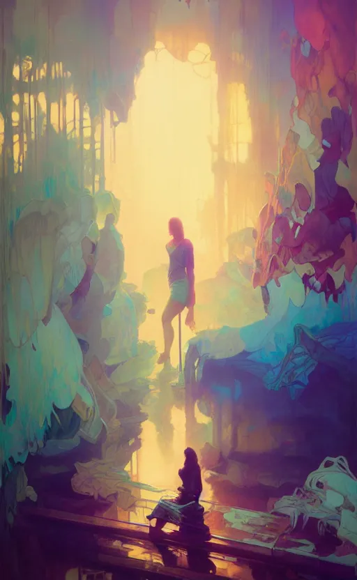 Prompt: the dream world is collapsing, ten dream chambers have been destroyed, thousands of casualties, oil painting, neoclassicism, syd mead, craig mullins, alphonse mucha, mandy jurgens, alena aenami, pastel color palette, bloom, vibrant, hdr