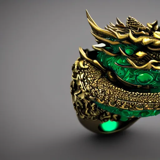 Image similar to ornate emerald dragon ring +4k, unreal engine, octane render,