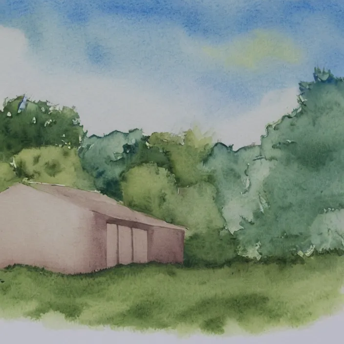 Prompt: a building in a landscape, simple watercolor