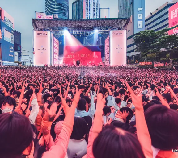 Image similar to photo of an japan 1 9 8 0 pop music festival, and people enjoying the show, color photo, colored, ( sony a 7 r iv, symmetric balance, photolab, lightroom, 4 k, dolby vision, photography award )