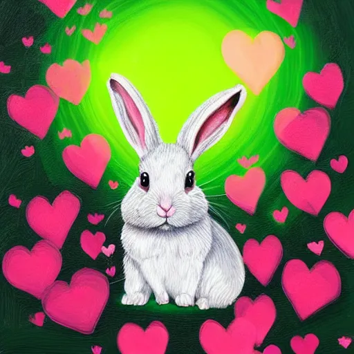 Image similar to a painting of a rabbit in the shrubs at night with a pink neon heart above it, a digital painting by Melissa Benson, behance contest winner, art on instagram, digital painting, retrowave