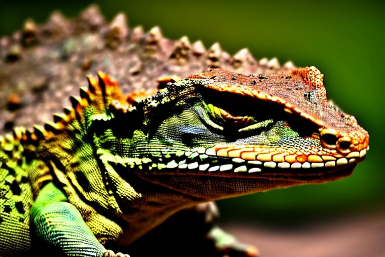 Prompt: angry lizard looks into the lens, professional shooting, nation geographic style, many details, high quality, 8 k