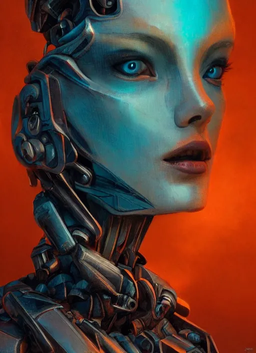 Image similar to ( ( symmetry ) ) closeup portrait of a stunning armored cyborg girl ( ( ( crying in tears ) ) ), ( bird in hands ), strong cinematic light, backlit, teal orange, viscous volumetric smoke, mist, by gerald brom, by mikhail vrubel, by peter elson, muted colors, extreme detail, trending on artstation, 8 k