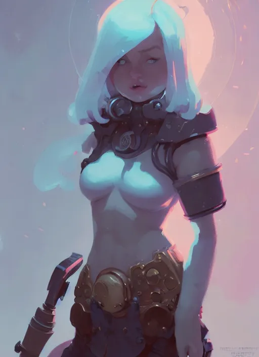 Prompt: portrait of cute psyker girl chained, warhammer 4 0 k, by atey ghailan, by greg rutkowski, by greg tocchini, by james gilleard, by joe gb fenton, by in kaethe butcher, dynamic lighting, gradient light blue, brown, blonde cream and white color in scheme, grunge aesthetic