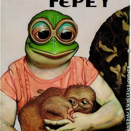 Image similar to pepe the frog by norman rockwell