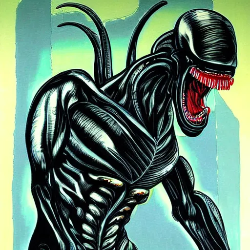 Image similar to xenomorph painting by frank miller