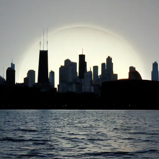 Prompt: solar eclipse over Chicago