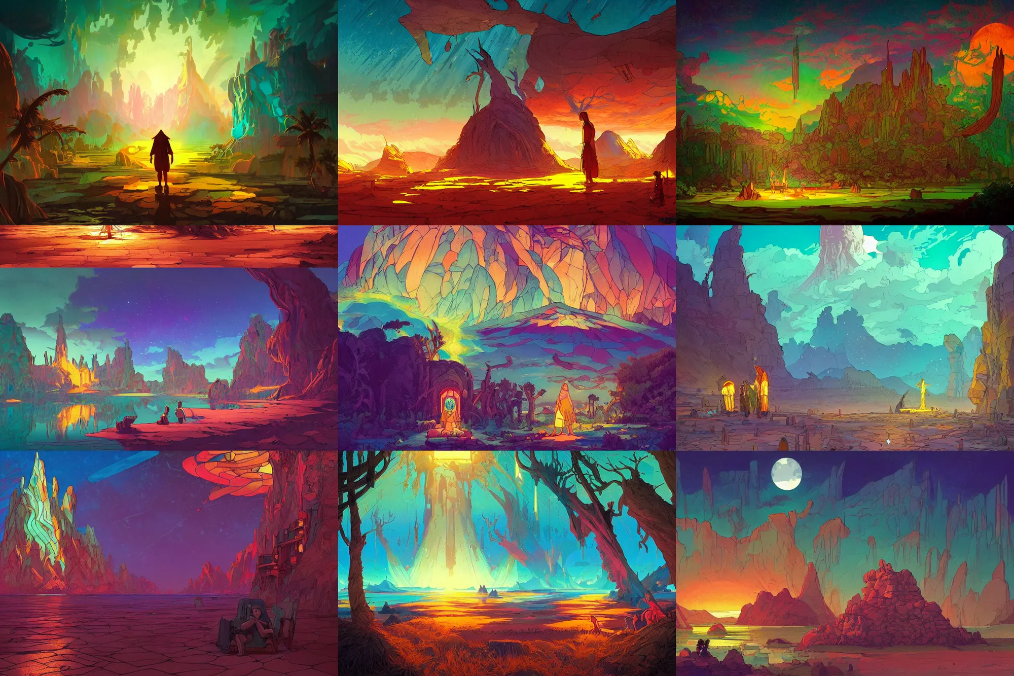 Prompt: stained glass!!, desert island, infographic with illustrations!!!, glowing lights, epic fantasy, colorfully, digital art, highly saturated colors, concept art, detailed illustration, hd, 4 k, digital art, greg rutkowski, dan mumford, studio ghibli trending on artstation