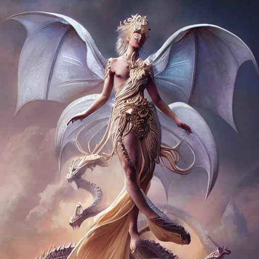 Image similar to a stunning dynamic pose full body of a celestial goddess of the dragons, intricate, perfect face, 8k highly professionally detailed, hdr, CGSociety, dark fantasy, dynamic lighting, smooth, elegant, sharp focus, art by artgerm and greg rutkowski,