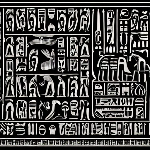 Image similar to evil black egyptian hieroglyphs on a black background, hidden eyes everywhere