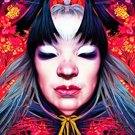 Image similar to portrait of crazy screaming beautiful singer sia kate isobelle furler, big ribbon, ymmetrical, by yoichi hatakenaka, masamune shirow, josan gonzales and dan mumford, ayami kojima, takato yamamoto, barclay shaw, karol bak, yukito kishiro