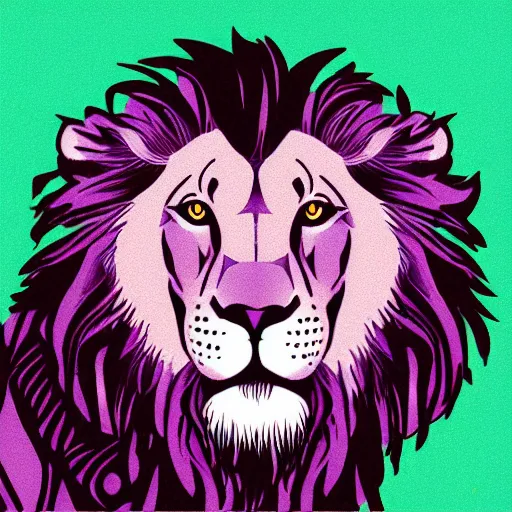 Prompt: album cover lion, illustration, ink, purple