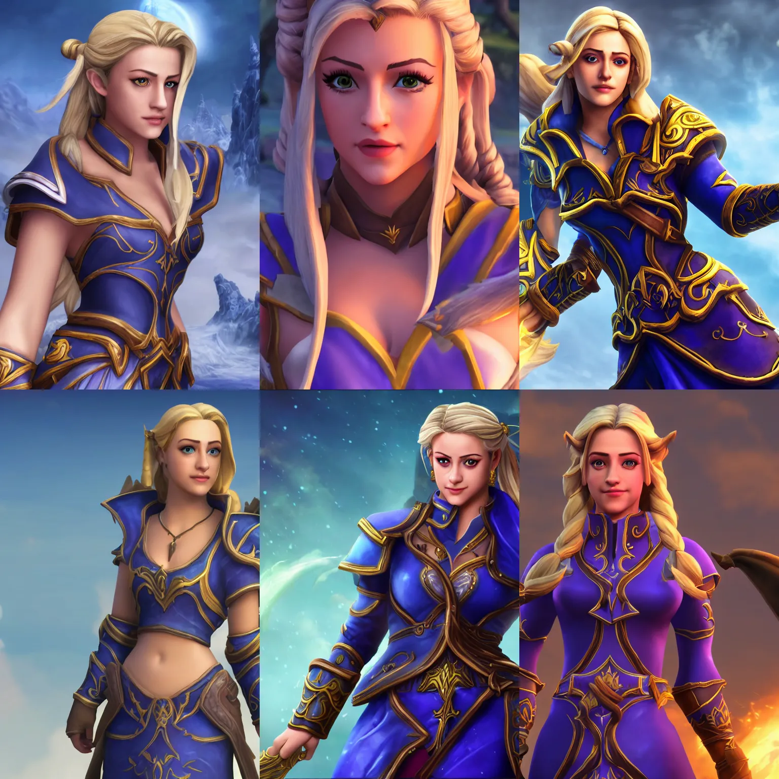 Prompt: Lili Reinhart as Jaina Proudmoore, World of Warcraft, game graphics, screenshot, high quality, HD, HQ, 8K