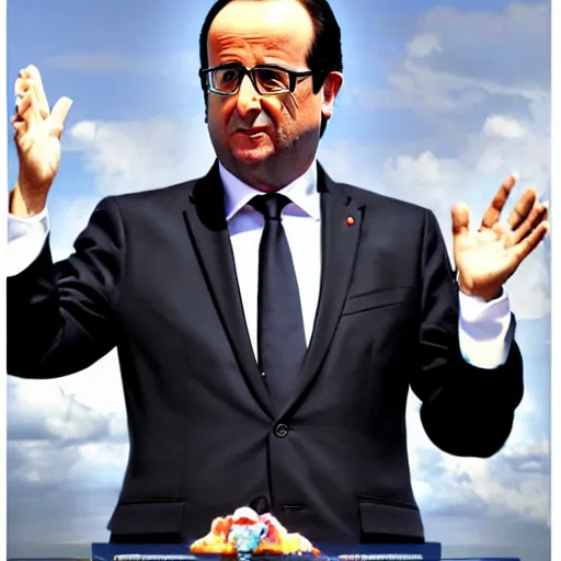 Prompt: François hollande is a super saiyan, by james gurney