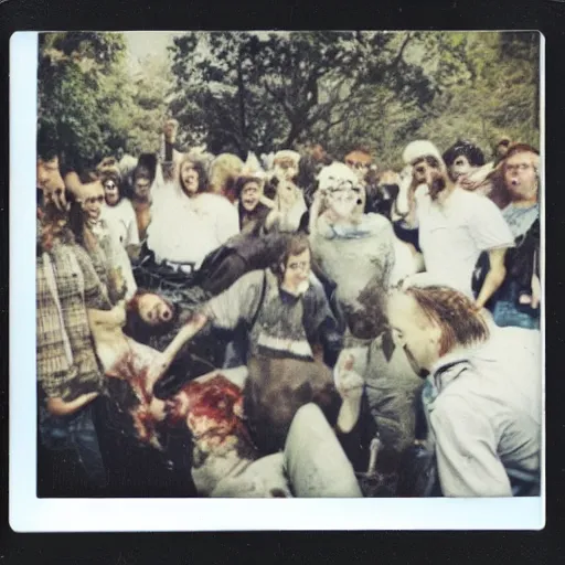 Image similar to a crime scene polaroid photo of a zombie hoard attack